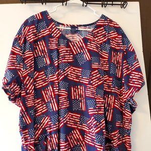 5XL American Flag forth of july nursing scrub top Zoe + Chloe